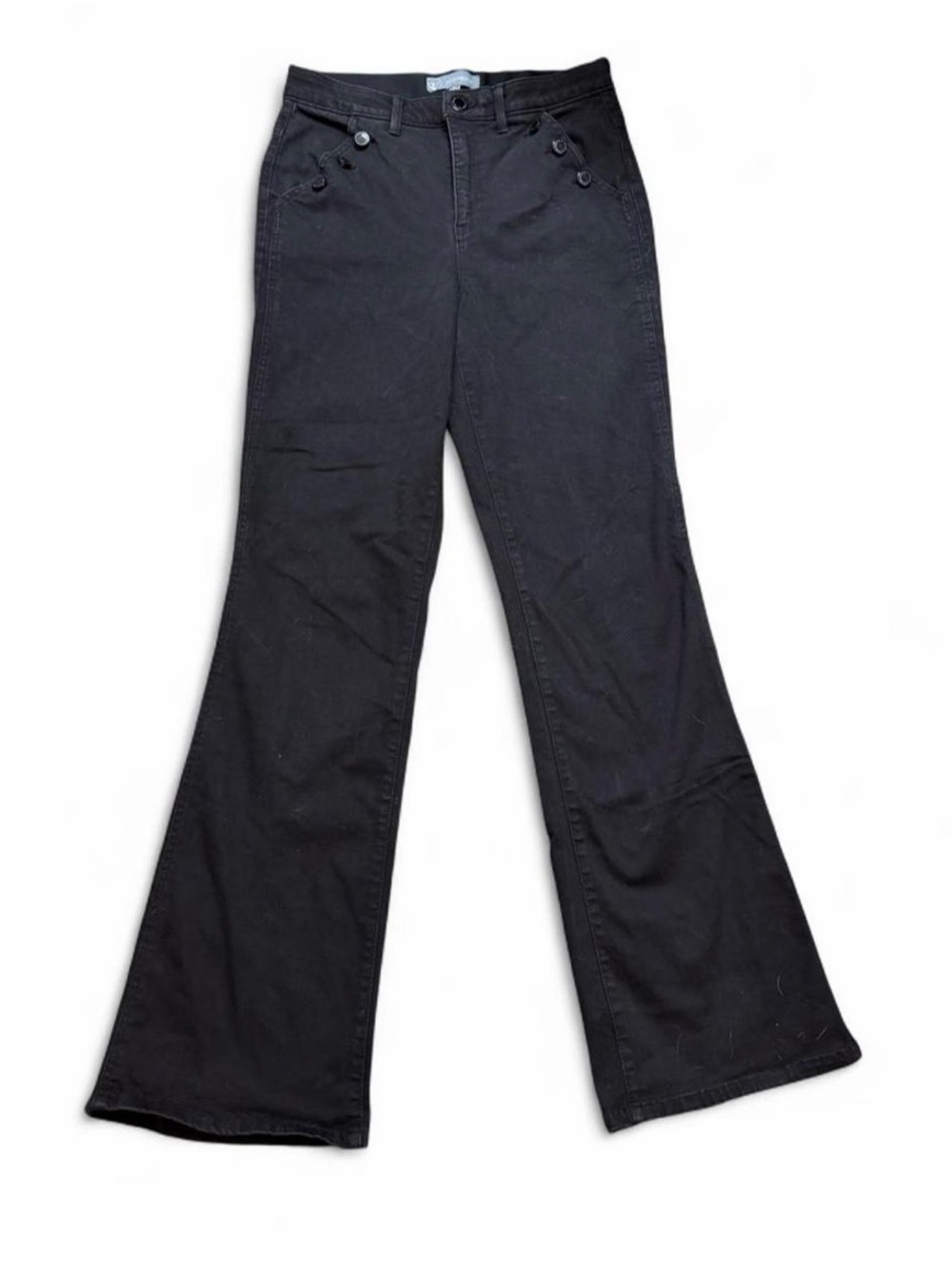 Black High-Rise Flared Jeans with Button Design